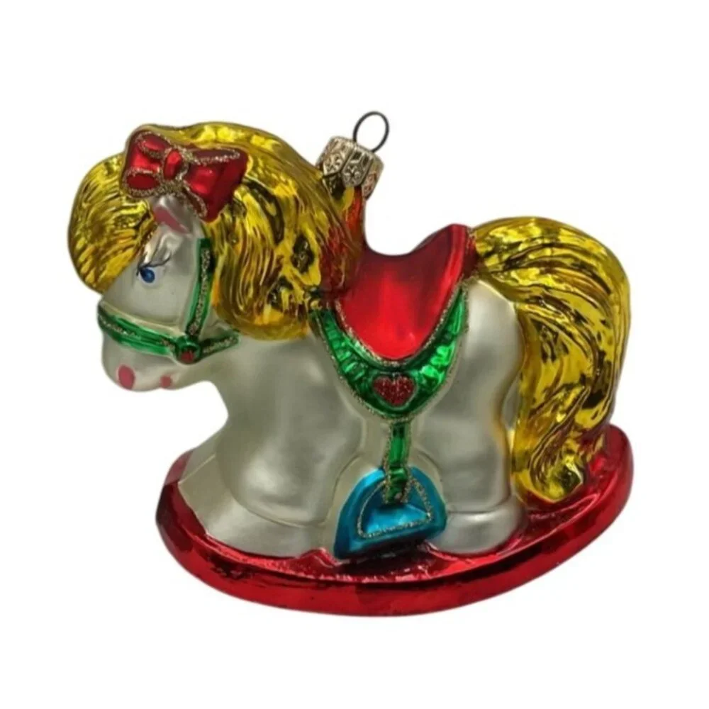 Vintage Christmas Ornament S. Adler Polonaise Glass Rocking Horse Original‎ Box